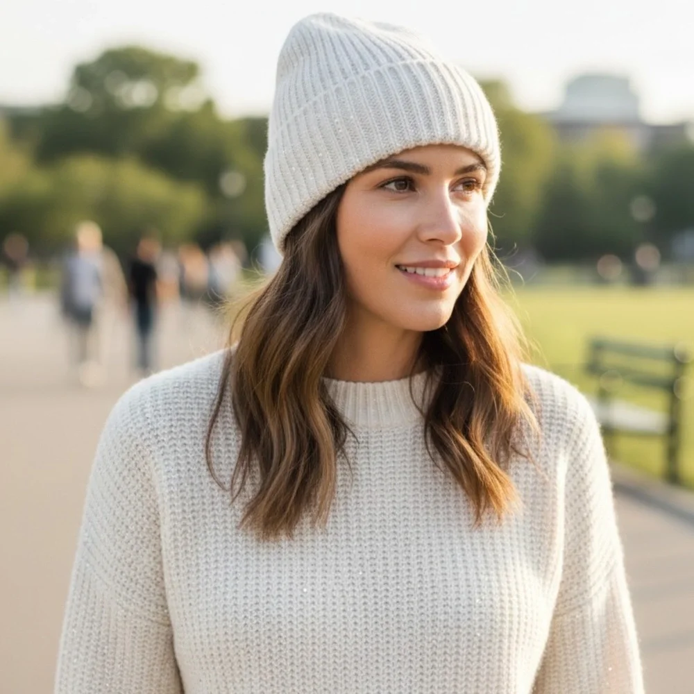Hat Attack Metallic Sequin Sparkle‎ Beanie In Winter White Revolve Cozy Metallic